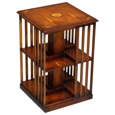 Burr Yew Satinwood Revolving Bookcase, Bookcase Night Table