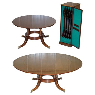 Vintage Hardwood Extendable Round Jupe, Circle Dining Table Set For 2