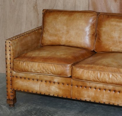 Edwardian Style Hand Dyed Brown Leather, Leather Studded Furniture