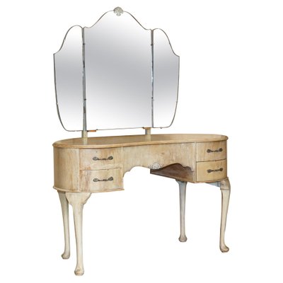 Bleached Walnut Dressing Table With Tri, Walnut Makeup Vanity Table