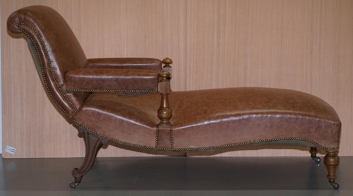 Victorian Brown Leather Recliner Chaise Lounge 1860s for sale at
