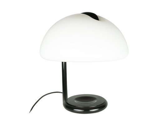 White Acrylic Glass Shade Table Lamp, Black Metal Table Lamp With White Shade