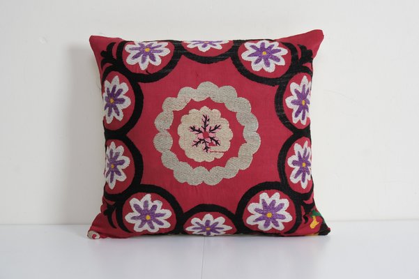 Vintage Ethnic Decorative Square Red Suzani Cushion Cover