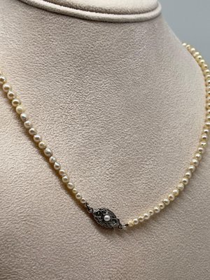 COLLIER ANCIEN DOUBLE rang fermoir argent poinçon 37gr 40cm perles