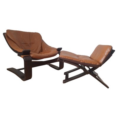 Lounge Chair with Ottoman by Ake Fribytter for Nelo Sweden 1970s Set of 2