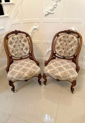 Antique Victorian Carved Walnut Chairs Set of 2 for sale at Pamono