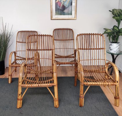 Set of Italian Bent Bamboo Rattan French Lounge Chairs by Franco