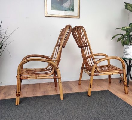 Set of Italian Bent Bamboo Rattan French Lounge Chairs by Franco