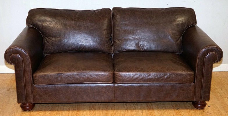 Fishpools Leather 2 Seater Sofa With, Worn Look Leather Sofa