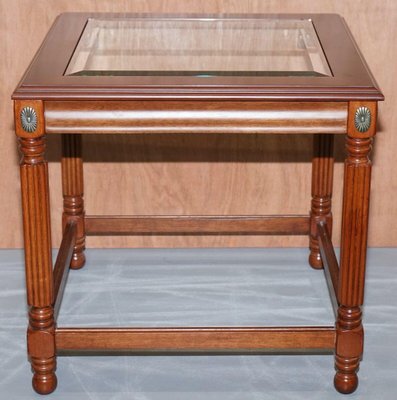 Wooden Side Tables with Glass Top Set of 2 for sale at Pamono