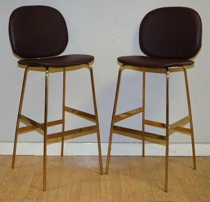 Modern Burdy Faux Leather Barstools, Gray Bar Stools With Gold Legs
