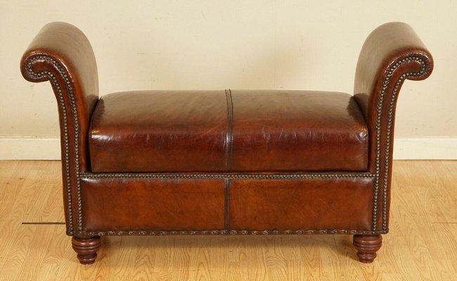 Hand Dyed Whisky Brown Leather Ottoman, Brown Leather Ottoman Storage Bench