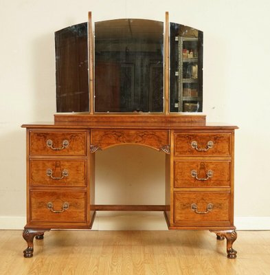 Vintage Burr Walnut Dressing Table With, Antique Mirror Writing Desk Organizer