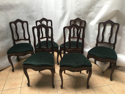 Vintage Louis XV Style Oak Dining Chairs 1940s Set of 6