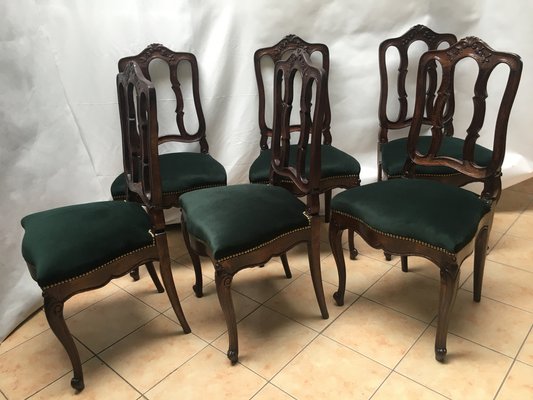 Vintage Louis XV Style Oak Dining Chairs 1940s Set of 6 for sale