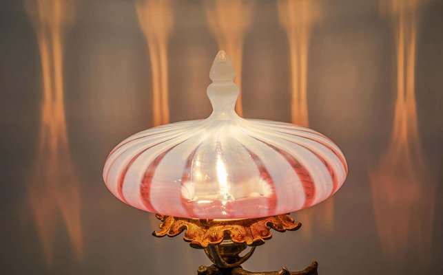 Art Nouveau Bronze Table Lamp With, Glass Prism Table Lamp Shade
