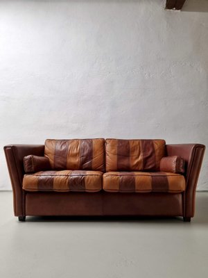 reservering Kalmte oplichter Vintage Striped Cognac Leather Sofa for sale at Pamono