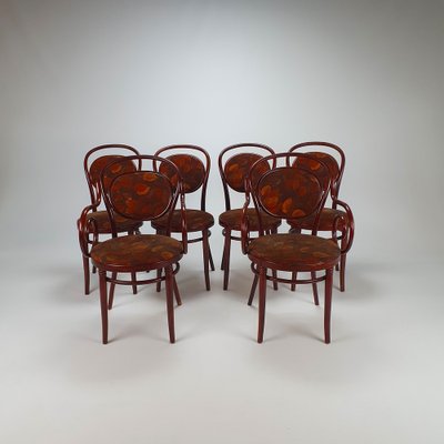 Cherry Coloured Bentwood Dining Chairs 1970s Set of 6 for sale