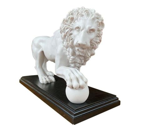 Sculpture de lion en bronze sur socle en marbre - Résistante aux intempéries - Canada