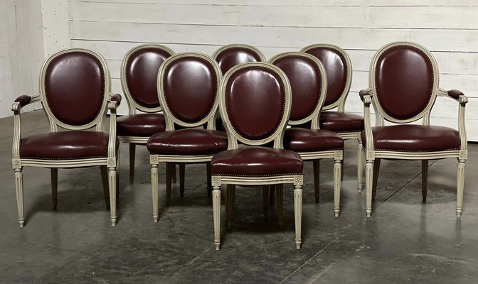 French Dining Chairs In Original Finish, Antique Dining Room Chairs With Leather Seats