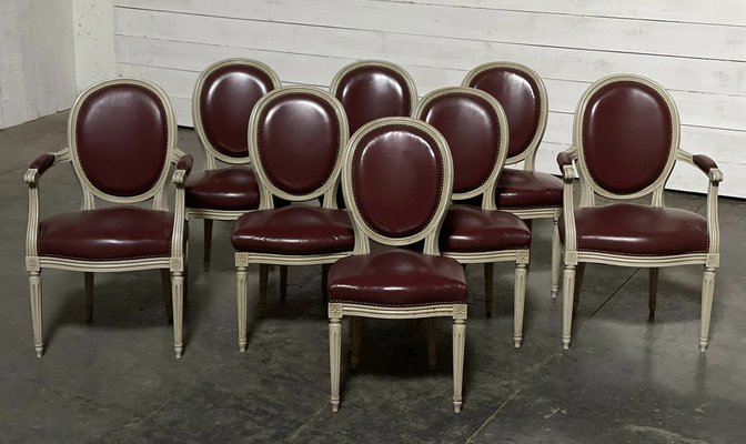 French Dining Chairs In Original Finish, Leather Seats Dining Chairs