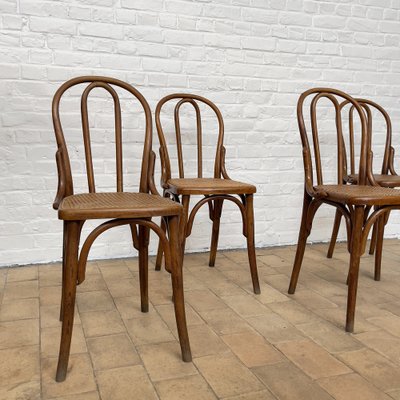 Wood and Cane Bistro Chairs by Michael Thonet for Thonet 1930s Set of 4
