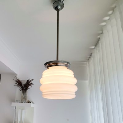 White Ribbed Glass Ceiling Lamp, 1960s 