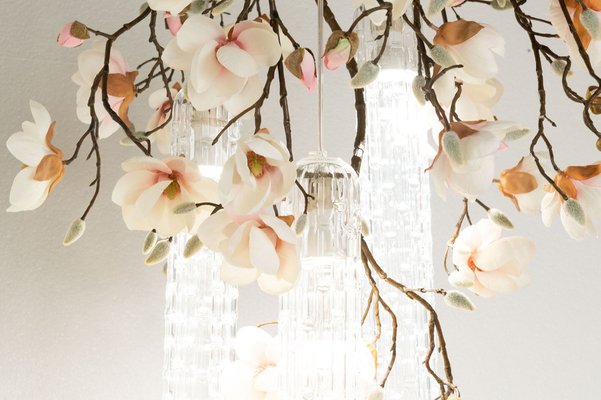Small Round Flower Power Pink Cream Magnolia Chandelier from VGnewtrend Italy