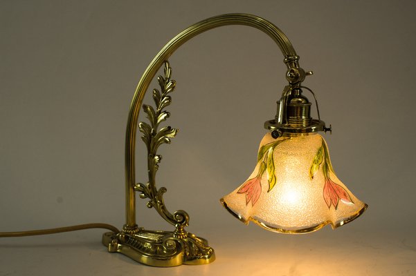 Jugendstil Piano Lamp with Original Antique Glass Shade Vienna 1907