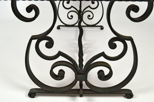Art Deco Wrought Iron Coffee Table with Marble Top 1940s for sale
