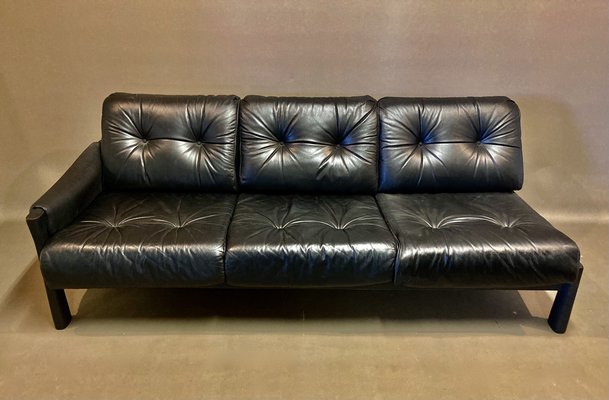 Black Leather Modular Sofas 1960s Set, Black Leather Modular Lounge Suite
