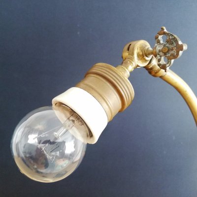 Dolls House Antique Gold Swan Neck Desk Lamp with Frosted Shade Electric Light 