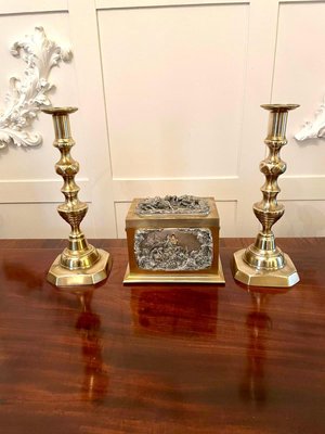 Antique Candlestick Table Lamps PAIR Victorian Brass Beehive Diamond H30cm 