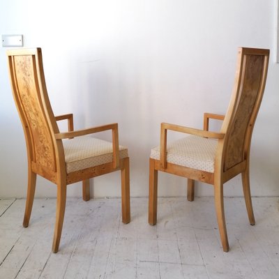 Mid Century Art Deco Revival Burr Elm Dining Chairs from Thomasville USA 1970s Set of 6 for sale at Pamono