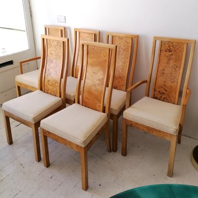 Mid Century Art Deco Revival Burr Elm Dining Chairs from Thomasville USA 1970s Set of 6
