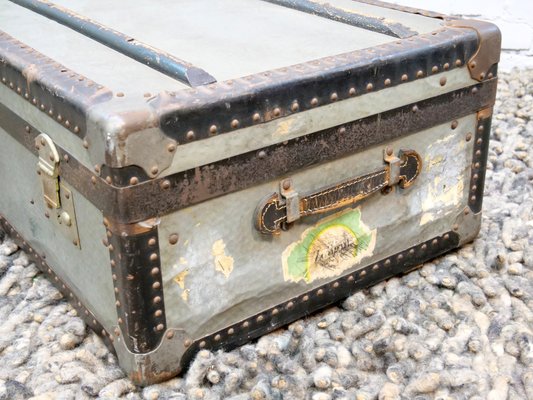 Mid 20th Century Vintage Steamer Trunk Foot Locker Wood Travel Luggage  Storage