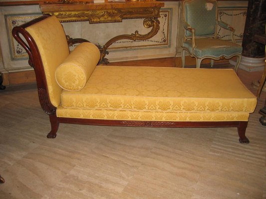 19th-Century Italian Mahogany Swan Neck Sofa or Chaise Lounge, Tuscany,  1820s