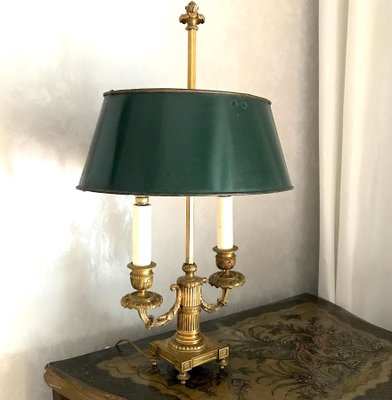 French victorian style brass bouilotte table lamp with dark green