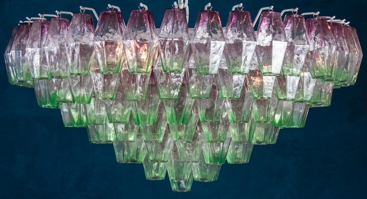 Green Murano Glass Chandelier 1970, Pink Green Chandelier Crystals