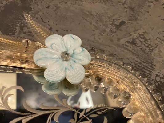 Grand Miroir Murano – Verre Bleu Avec Décor De Fleurs, Style Baroque (occasion)