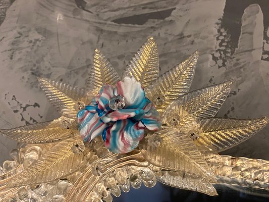 Miroir Rond En Verre De Murano Bleu Ciel Avec Incrustations De Fleurs En Verre - Style Baroque Authentique - Déco Intérieure Chic