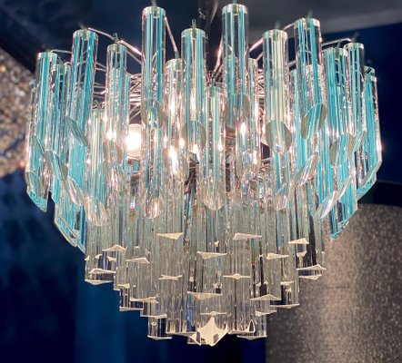 Modern Light Blue Crystal Prism Murano, Modern Glass Crystal Chandelier