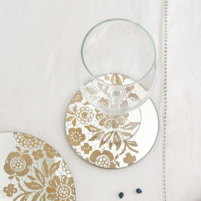 Sottobicchieri Dorati Effetto Specchio LoNesito - Set 6 Pezzi Con Base, 8.5cm, Oro - Foto 11