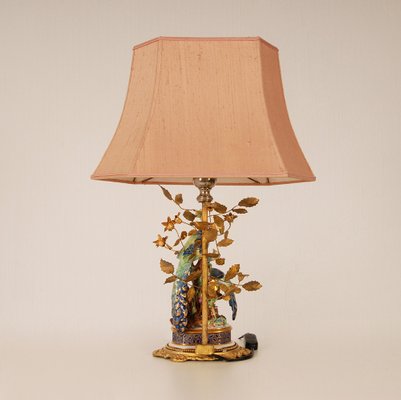 Mid Century Italian Hollywood Regency Peacock Table Lamp in Bronze and Porcelain