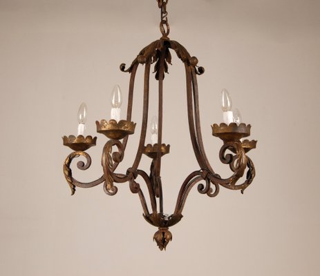 French Art Deco Wrought Iron Chandelier, Large French Iron Chandeliers