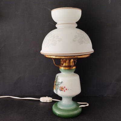 White Handpainted Glass Table Lamp, Rustic Antique White Table Lamp