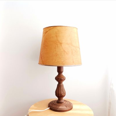 Portuguese Rustic Carved Wood Table, White Wood Bedside Table Lamp