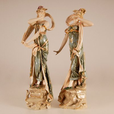 Austrian Art Nouveau Porcelain Figures, Set of 2 for sale at Pamono