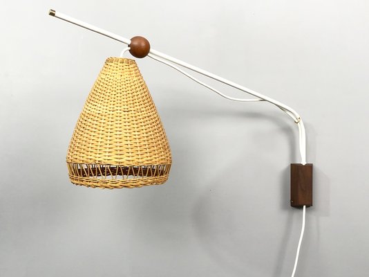 Wall Lamp with Arm in Wood, Metal and Lamp Shade, Denmark, 1960s for sale at Pamono