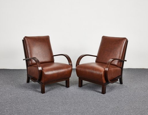 Art Deco Leather Armchairs By Jindrich, Contemporary Leather Arm Chairs